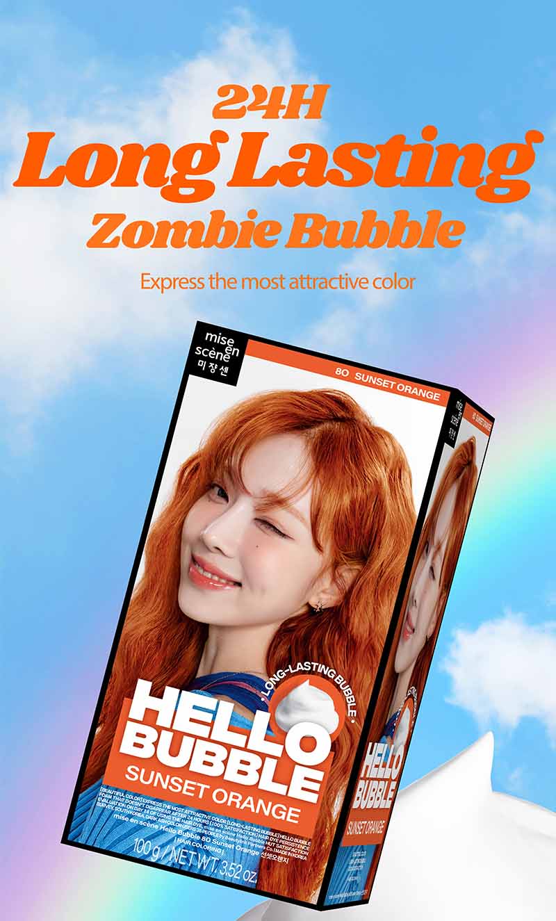 24H Long Lasting Zombie Bubble Express the most attractive color 미쟝센 뉴 헬로버블 선셋 오렌지