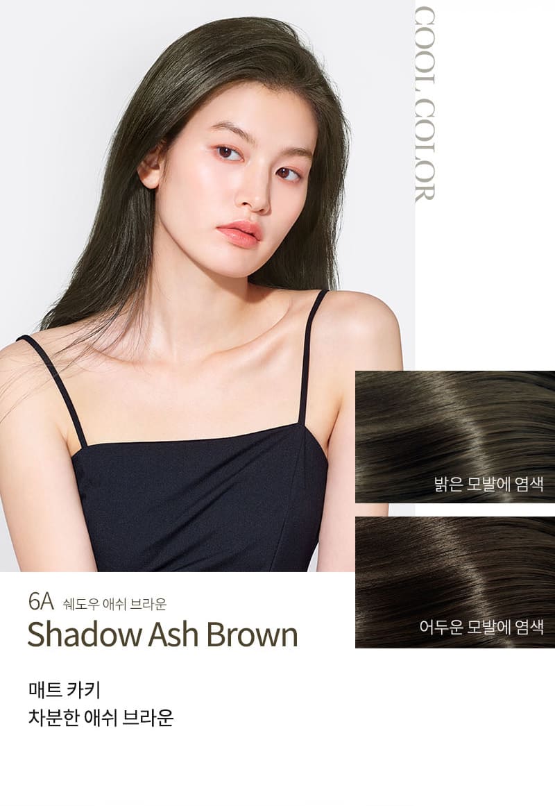 COOL COLOR 밝은 모발에 염색 어두운 모발에 염색 6A 쉐도우 애쉬 브라운 Shadow Ash Brown 매트 카키 차분한 애쉬 브라운